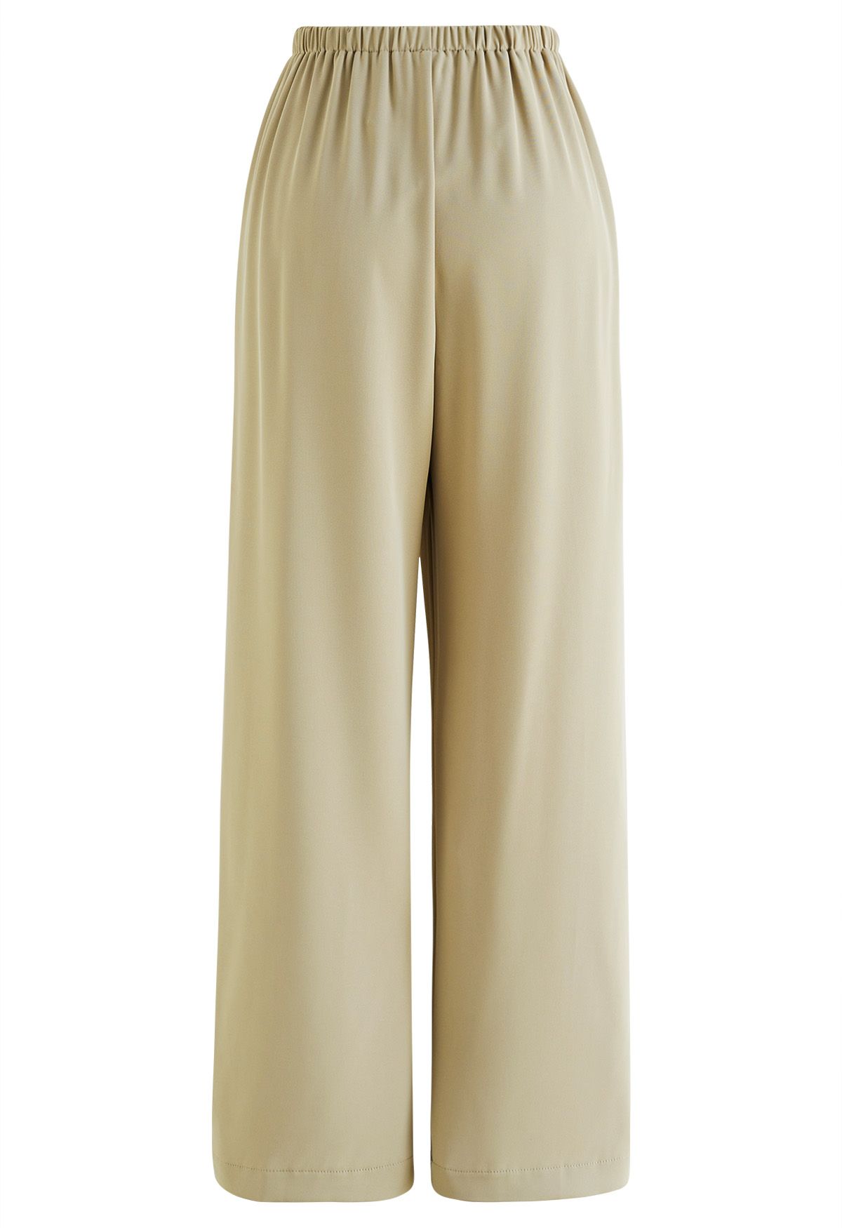 Smooth Satin Pull-On Pants in Light Tan