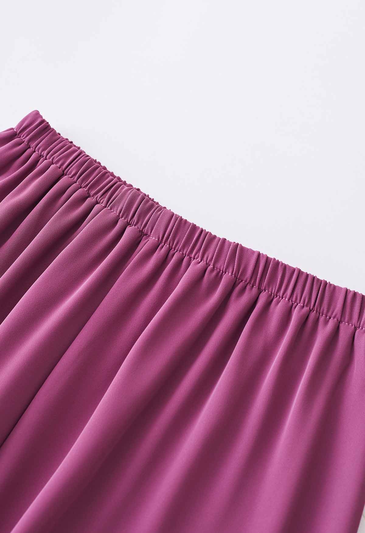 Smooth Satin Pull-On Pants in Magenta