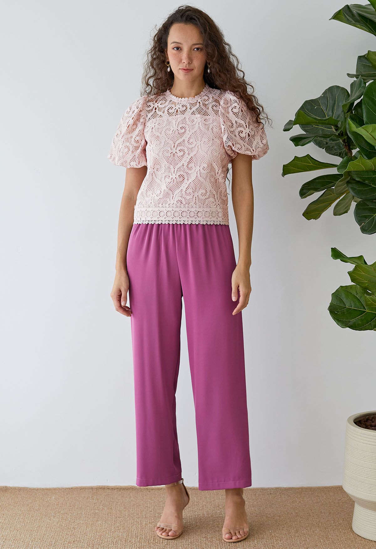 Smooth Satin Pull-On Pants in Magenta