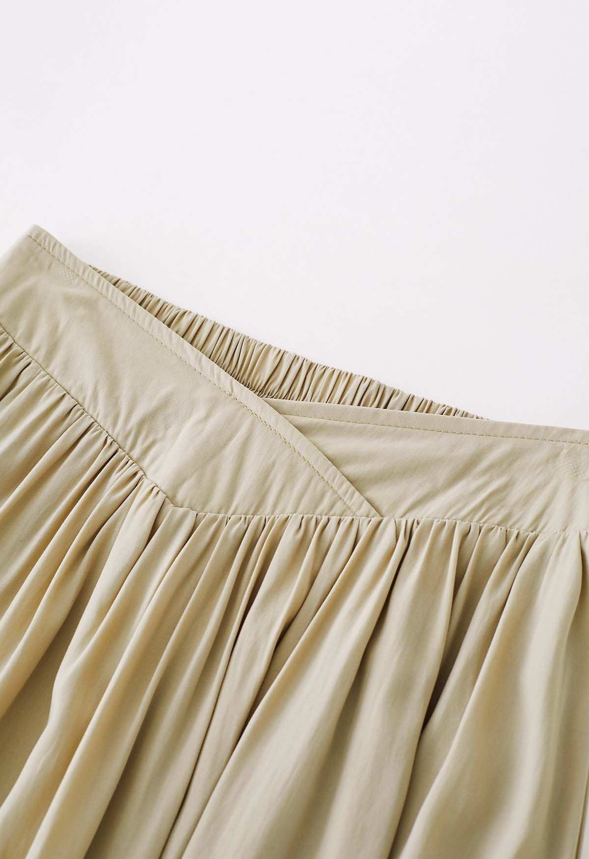 Cross Waist Side Pockets Midi Skirt in Sand