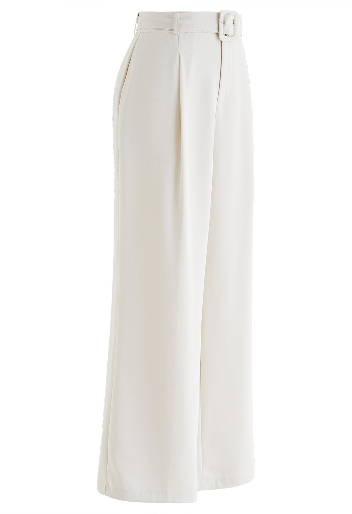 Sleek Belted Straight-Leg Pants in Ivory