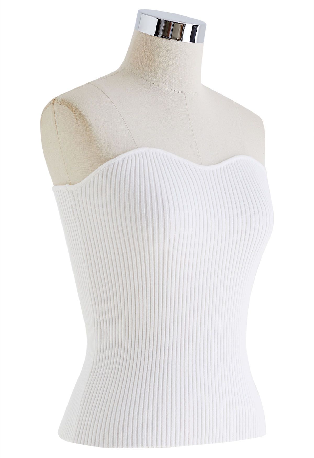 Rib Knit Bustier Tube Top in White