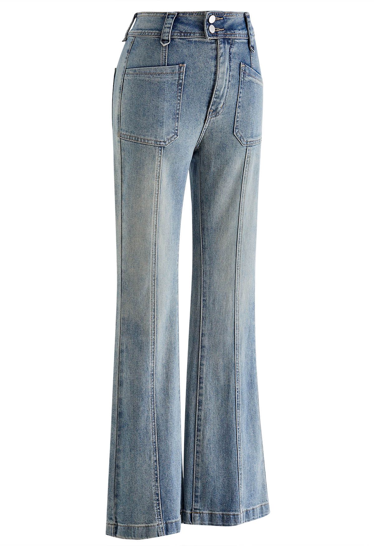 Patch Pocket Seam Detail Flare Jeans