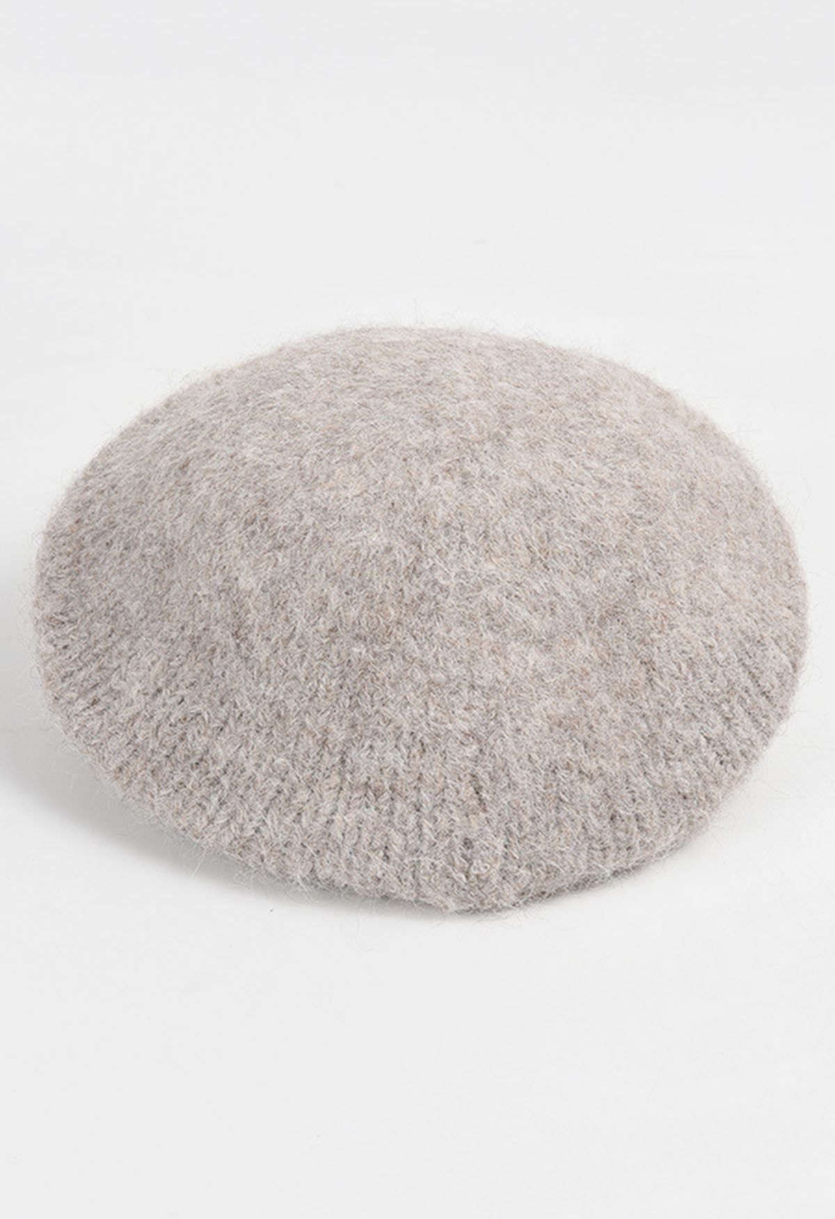 Fuzzy Wool-Blend Beret Hat in Oatmeal