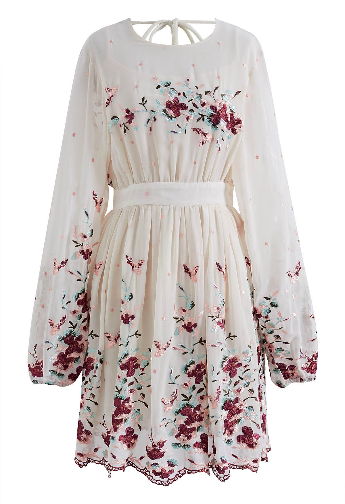 Floral Embroidery Tie Back Dress