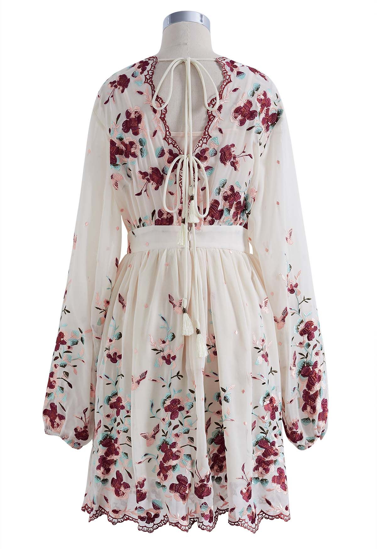 Floral Embroidery Tie Back Dress