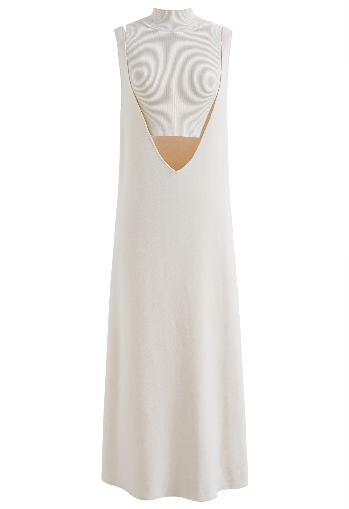 Mock Neck Sleeveless Knit Top and Dress Set in Cream