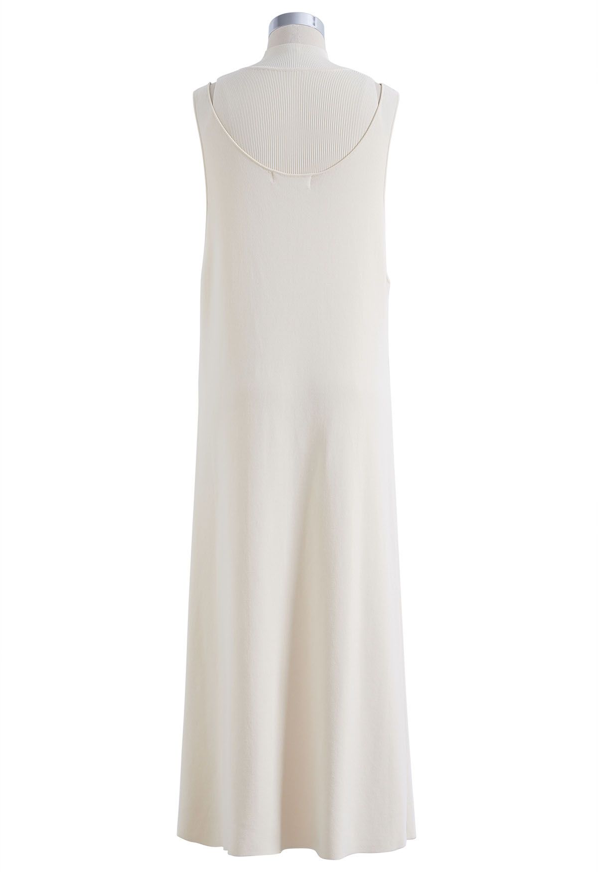 Mock Neck Sleeveless Knit Top and Dress Set in Cream