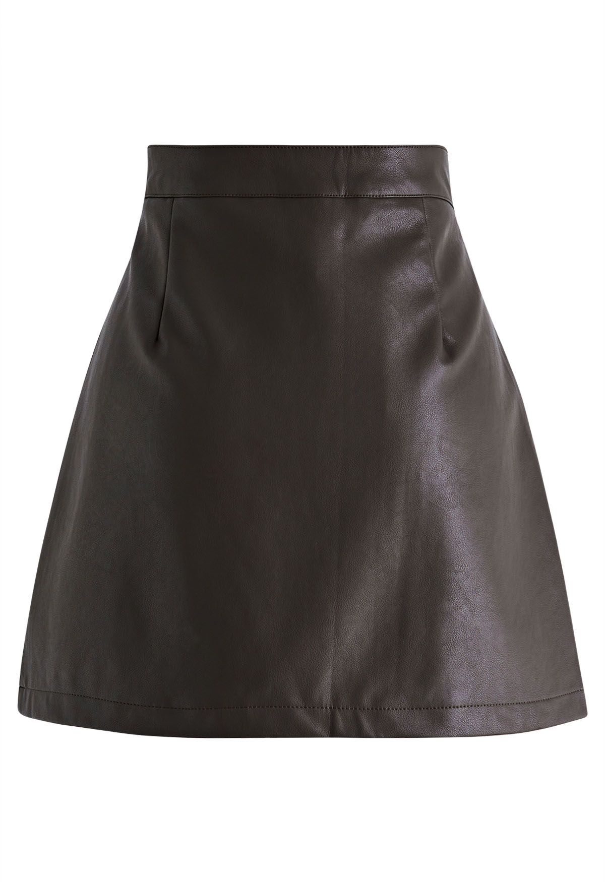 Two-Tone Faux Leather Mini Bud Skirt in Brown