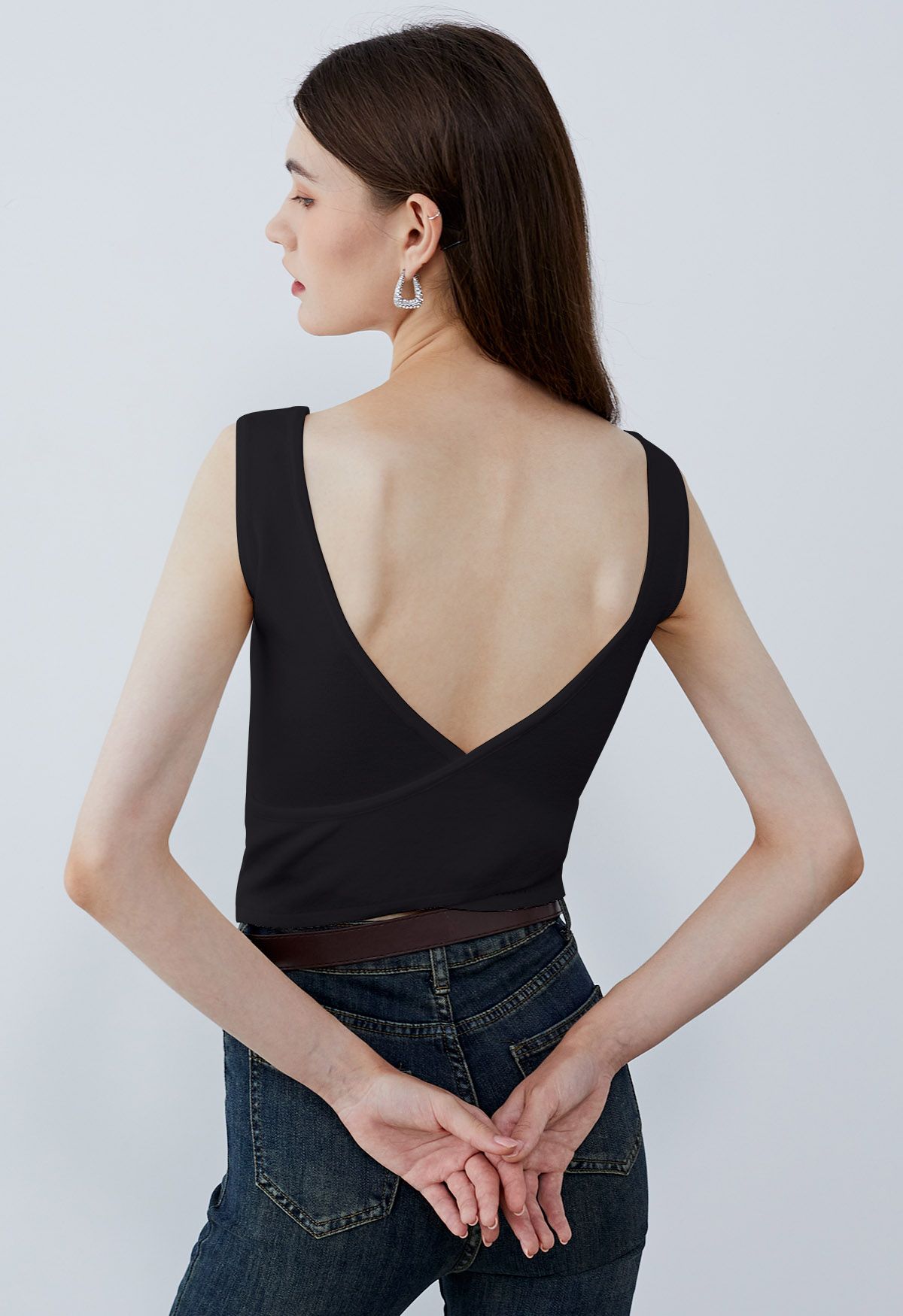 Crisscross Open Back Knit Tank Top in Black