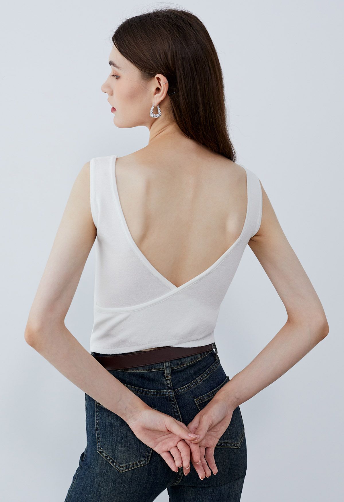 Crisscross Open Back Knit Tank Top in White