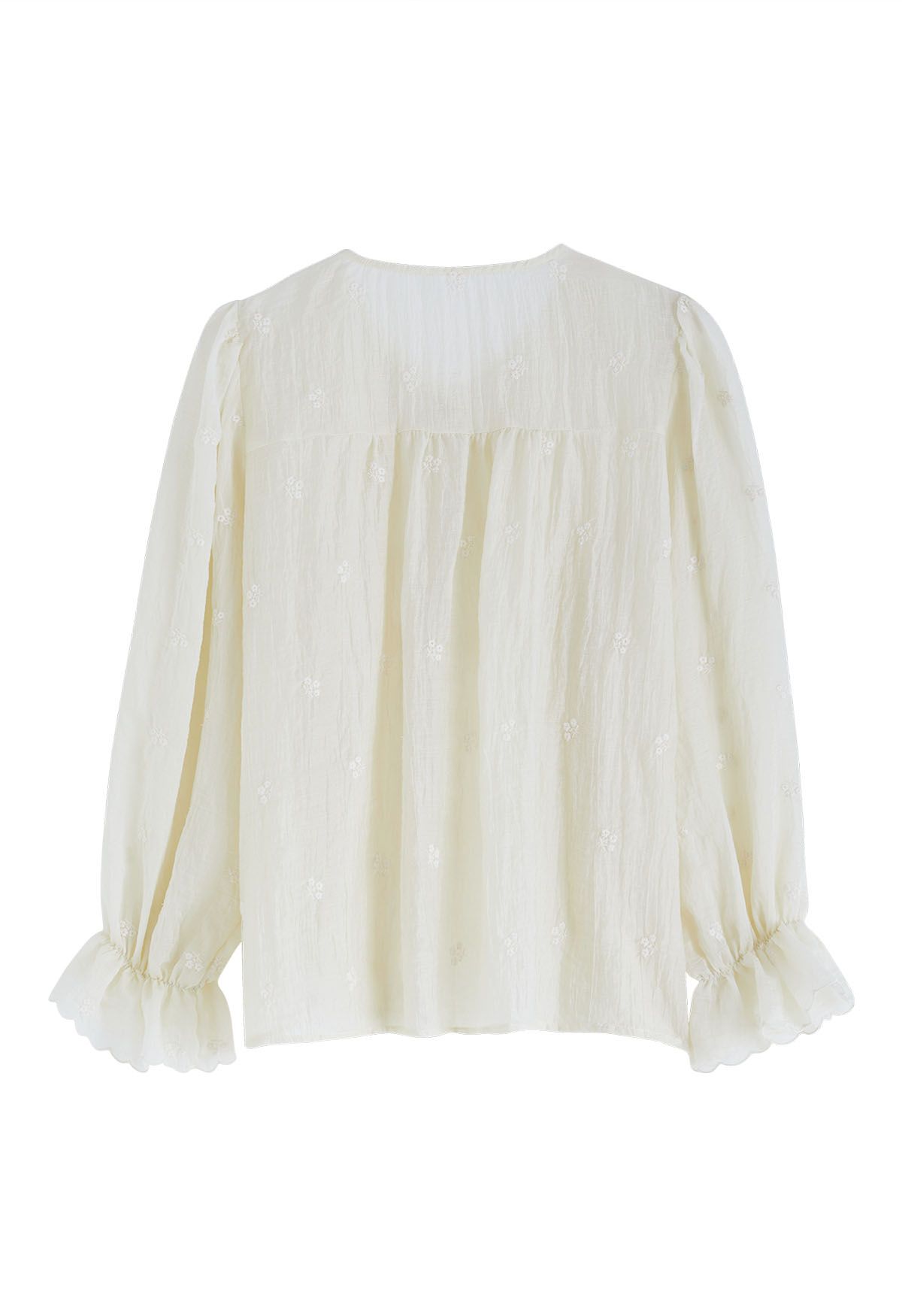 Embroidered Floret Pintuck Detail Dolly Top in Light Yellow