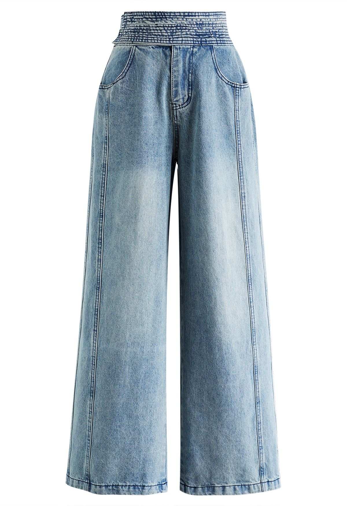 Adjustable Button Waist Straight-Leg Jeans