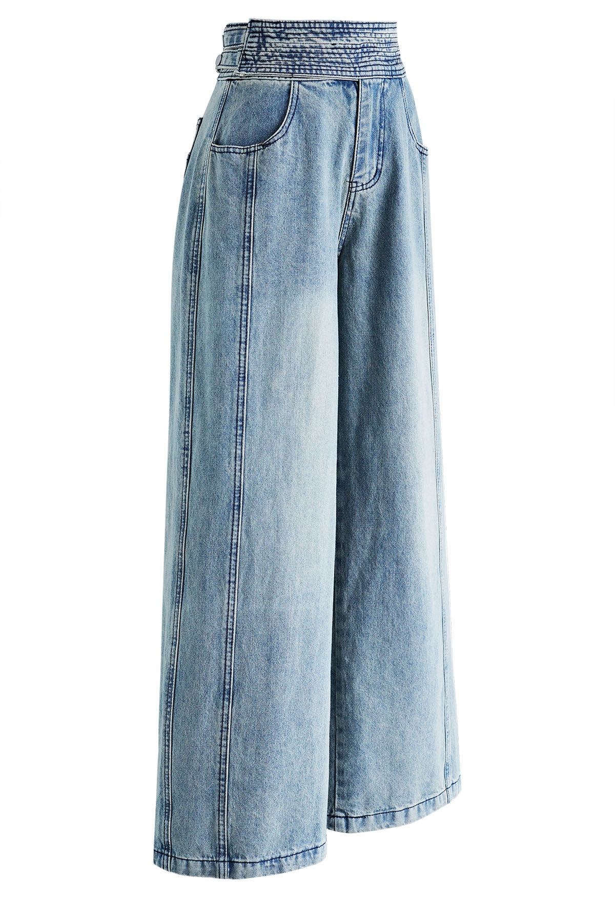 Adjustable Button Waist Straight-Leg Jeans