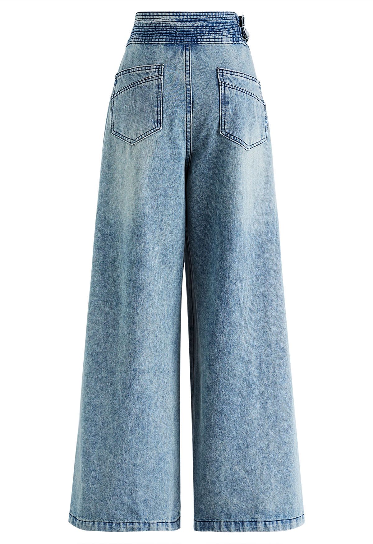 Adjustable Button Waist Straight-Leg Jeans