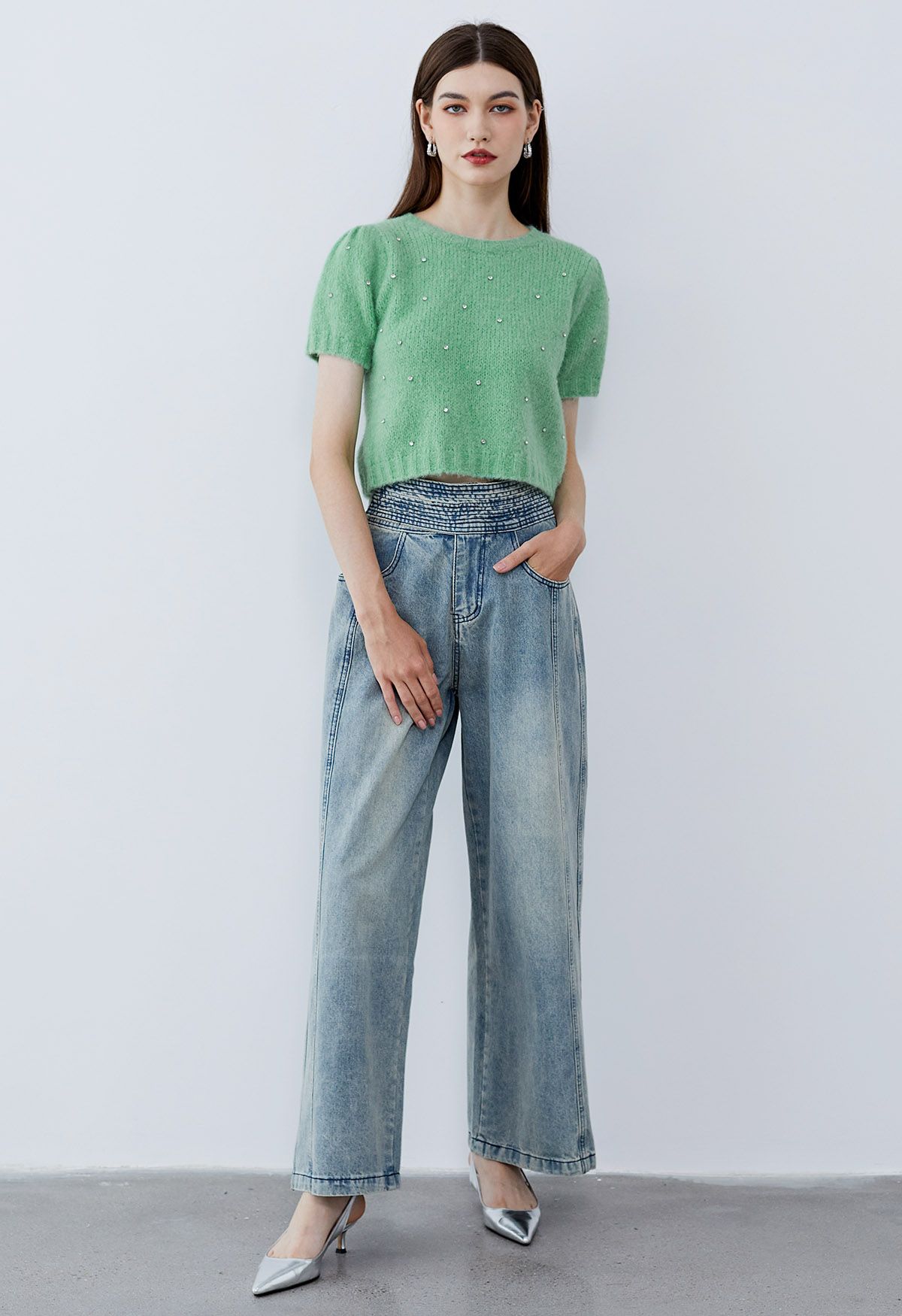 Adjustable Button Waist Straight-Leg Jeans