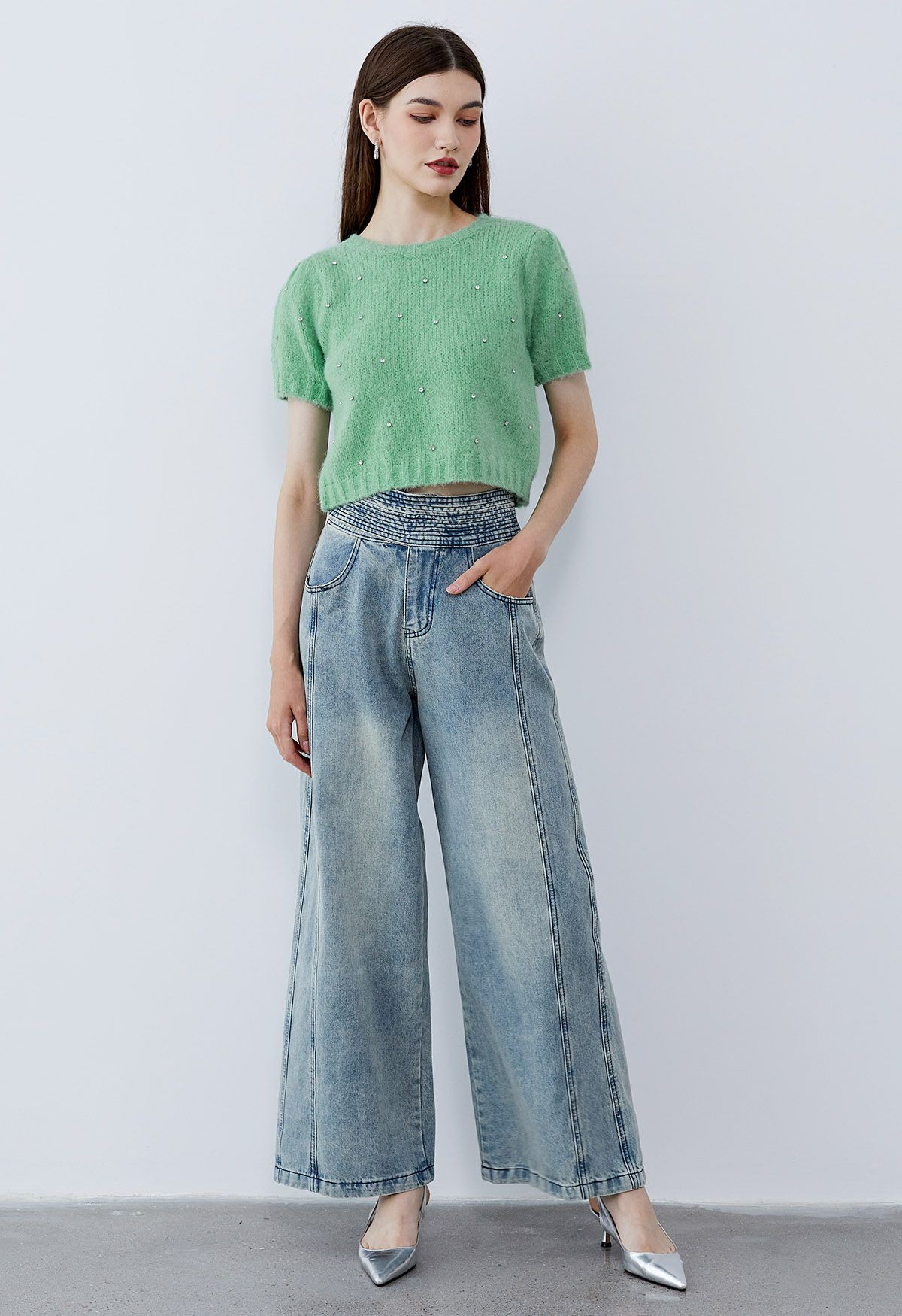 Adjustable Button Waist Straight-Leg Jeans