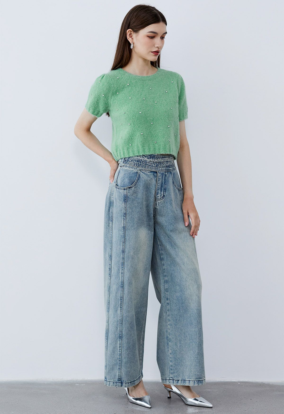 Adjustable Button Waist Straight-Leg Jeans