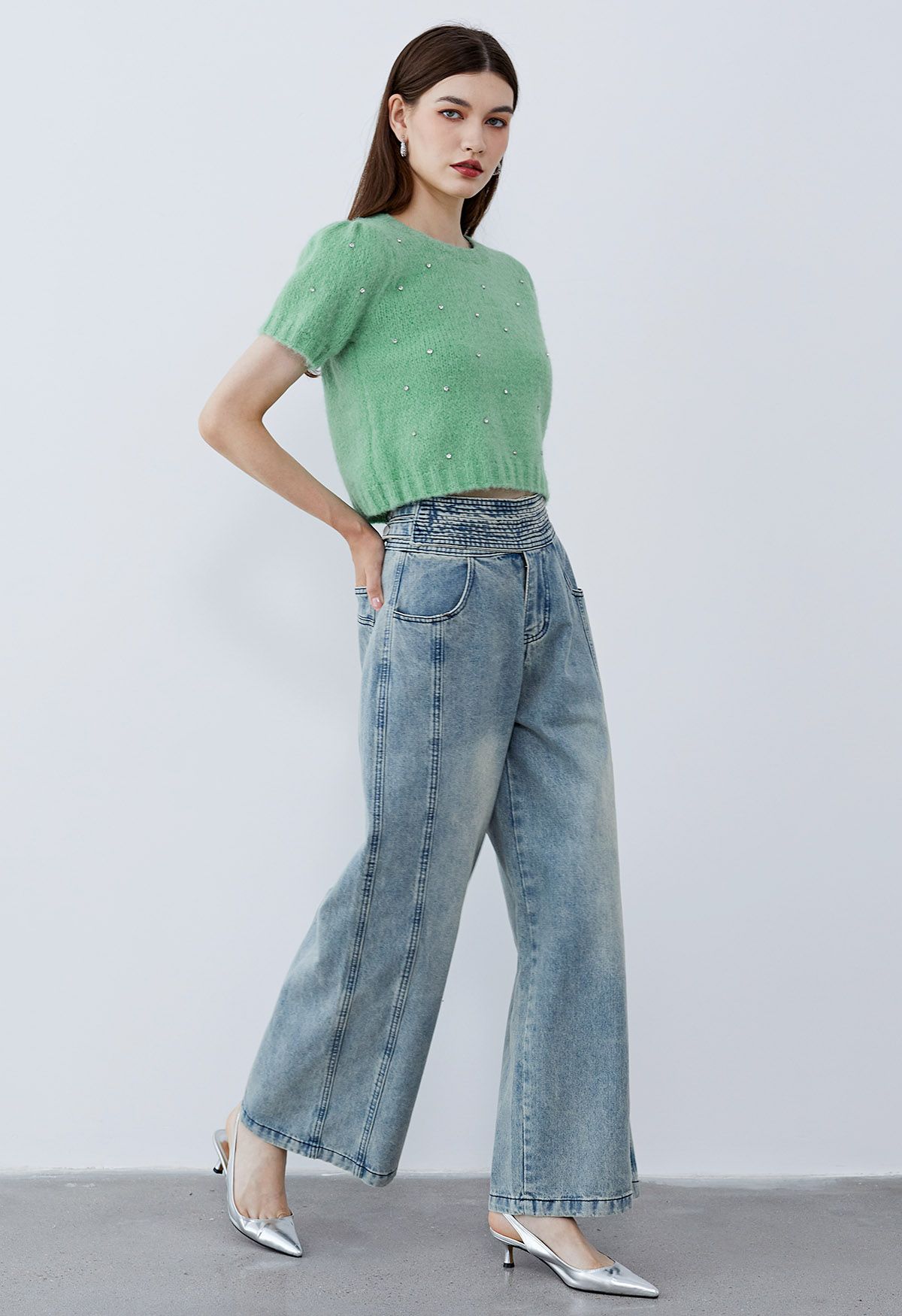 Adjustable Button Waist Straight-Leg Jeans