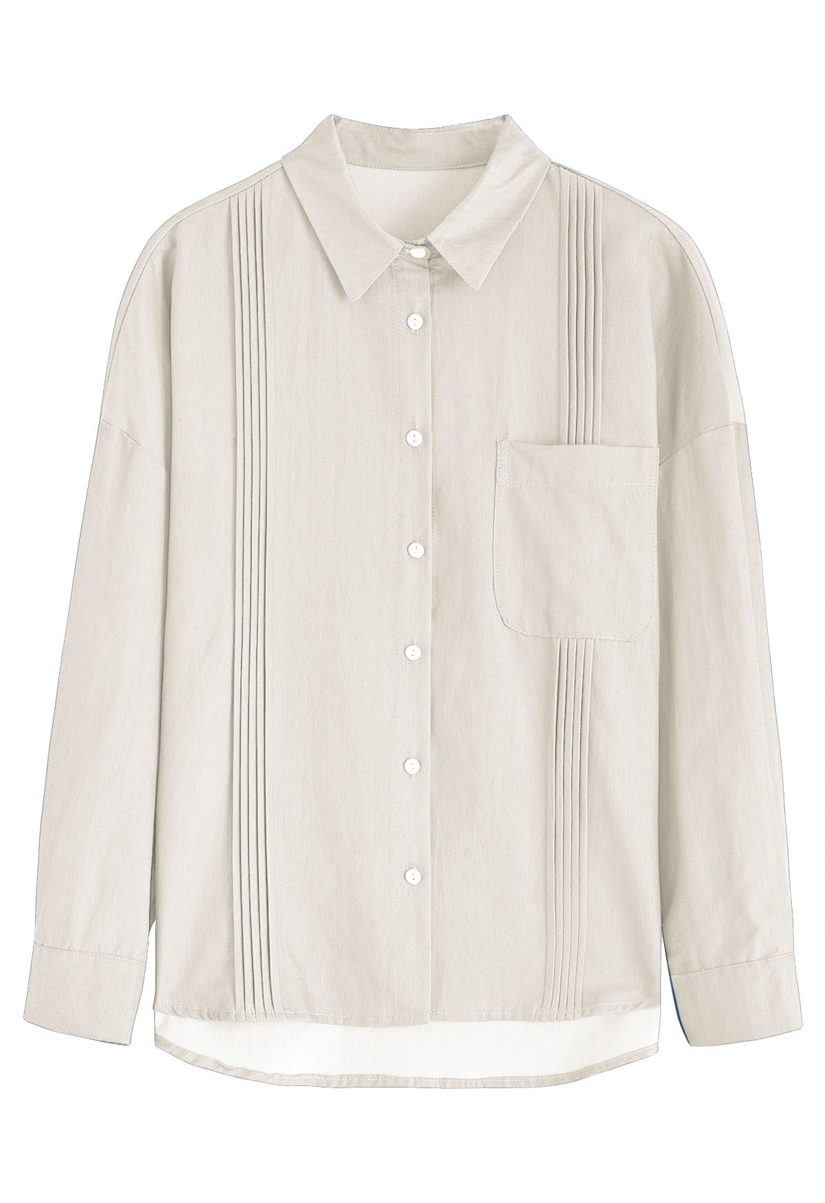 Sleek Pintuck Detail Button Down Shirt in Cream