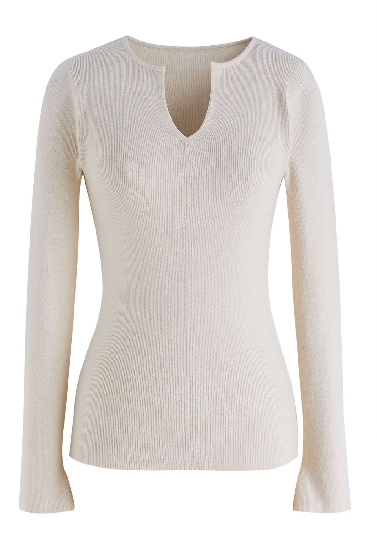 Notch Neckline Fitted Knit Top in Cream