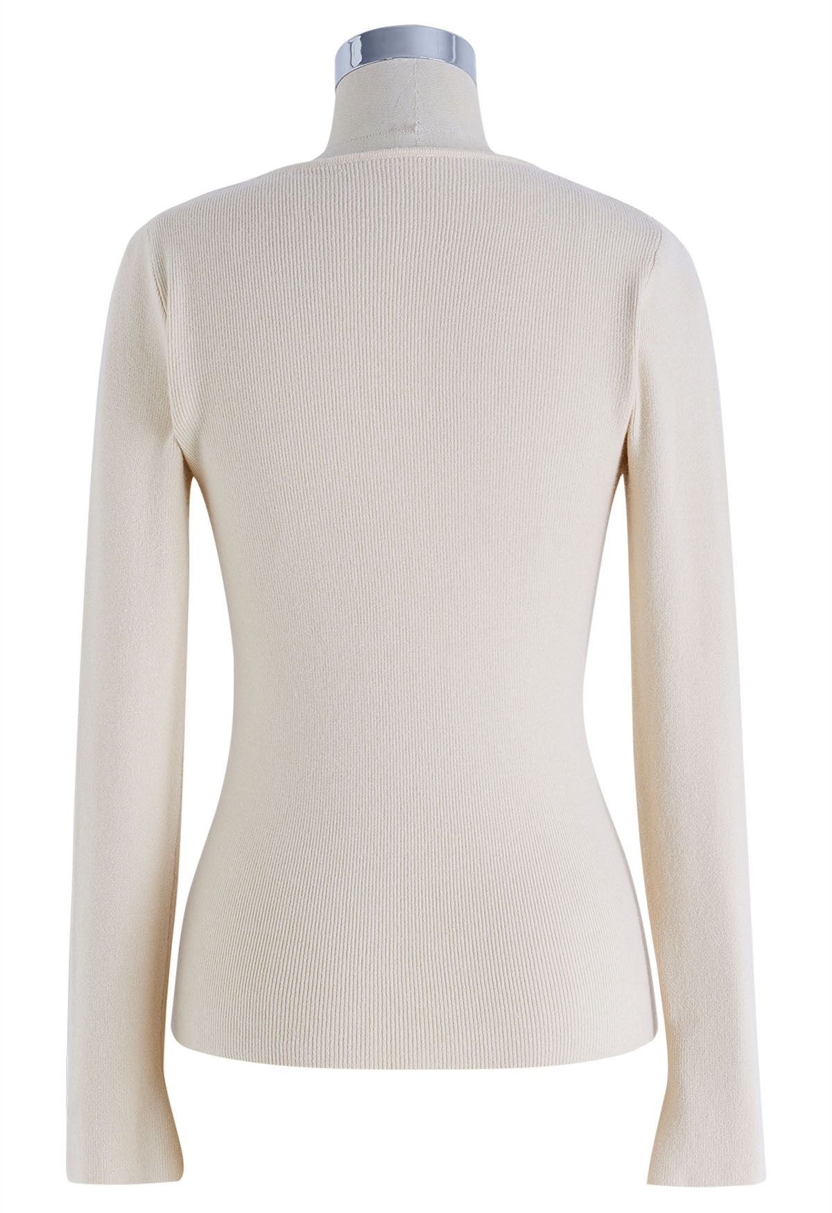 Notch Neckline Fitted Knit Top in Cream