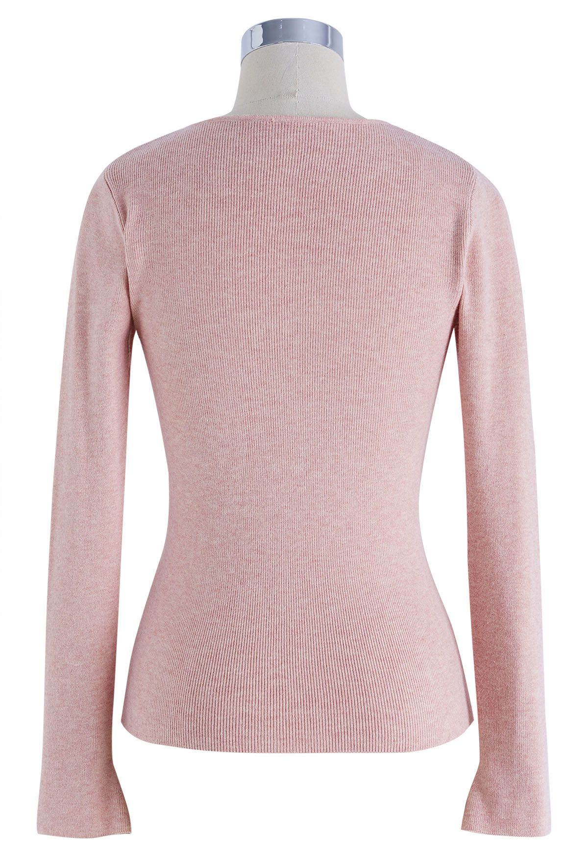 Notch Neckline Fitted Knit Top in Pink