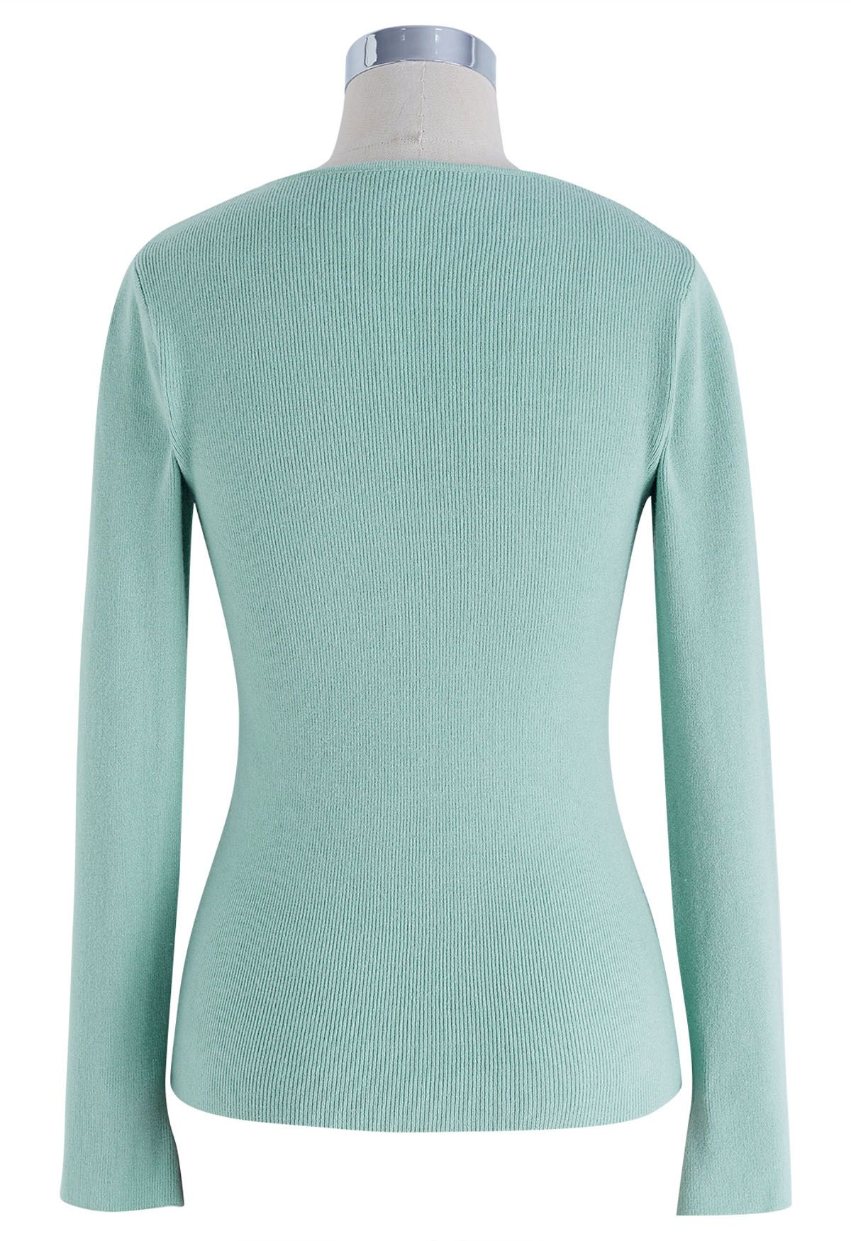 Notch Neckline Fitted Knit Top in Mint