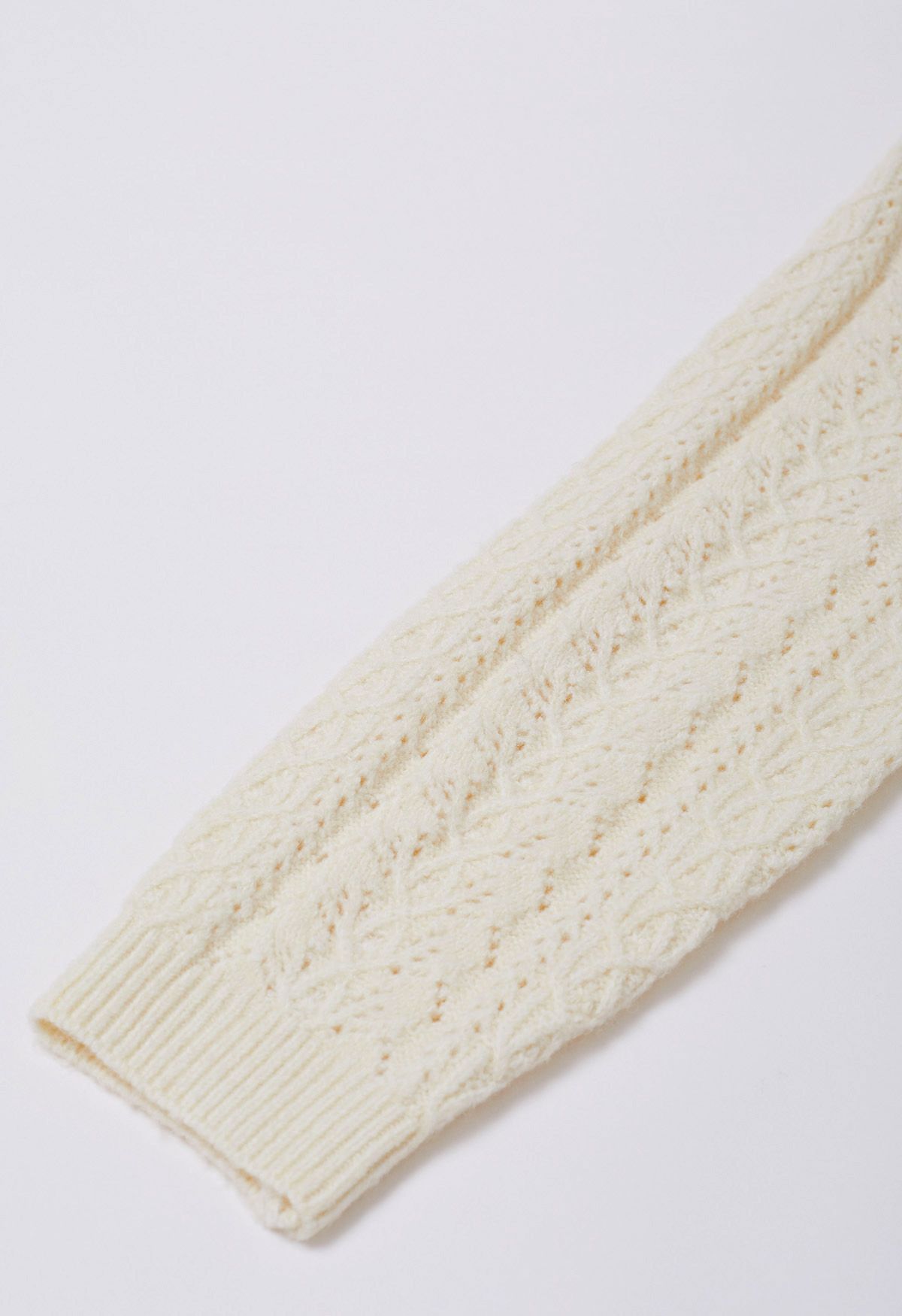 V-Neck Pointelle Knit Sweater in Cream