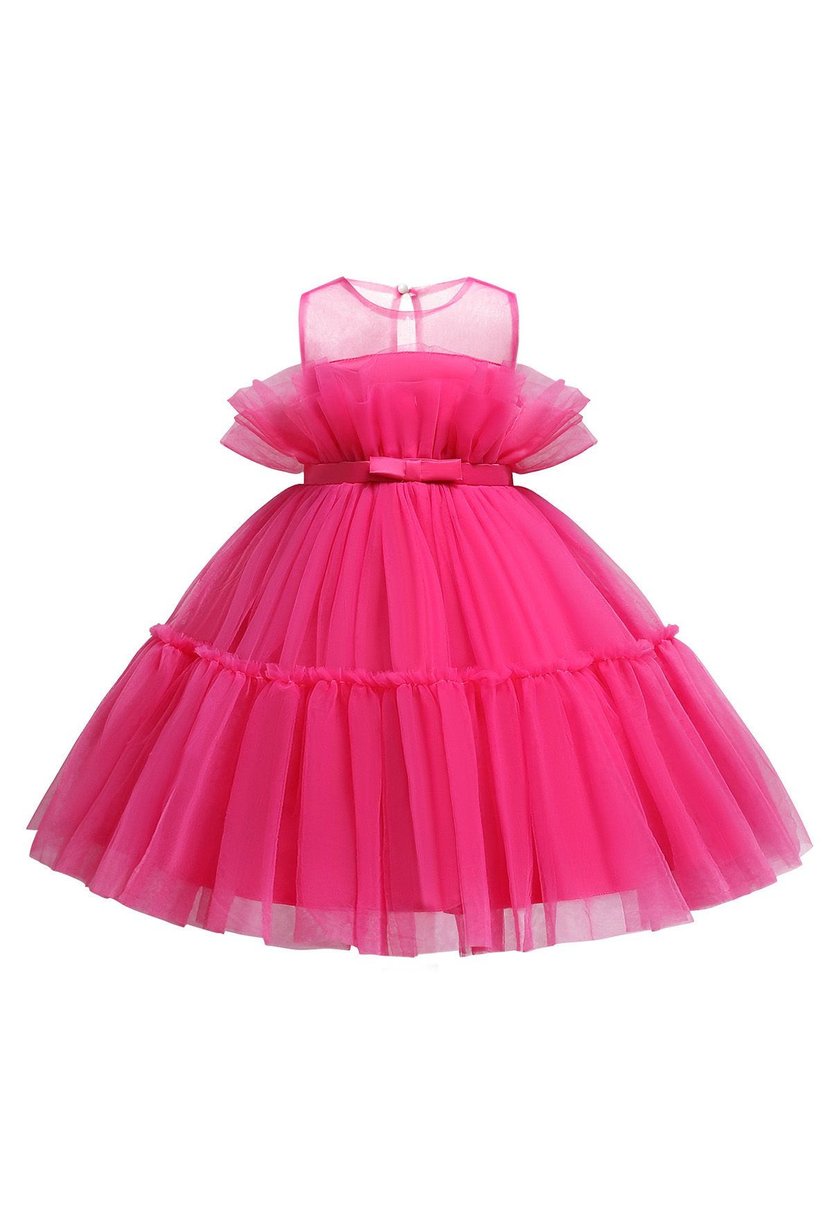 Bowknot Waist Tulle Dress in Magenta for Kids