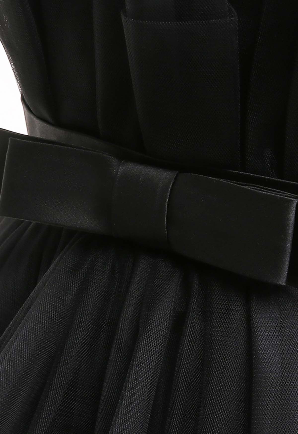 Bowknot Waist Tulle Dress in Black for Kids
