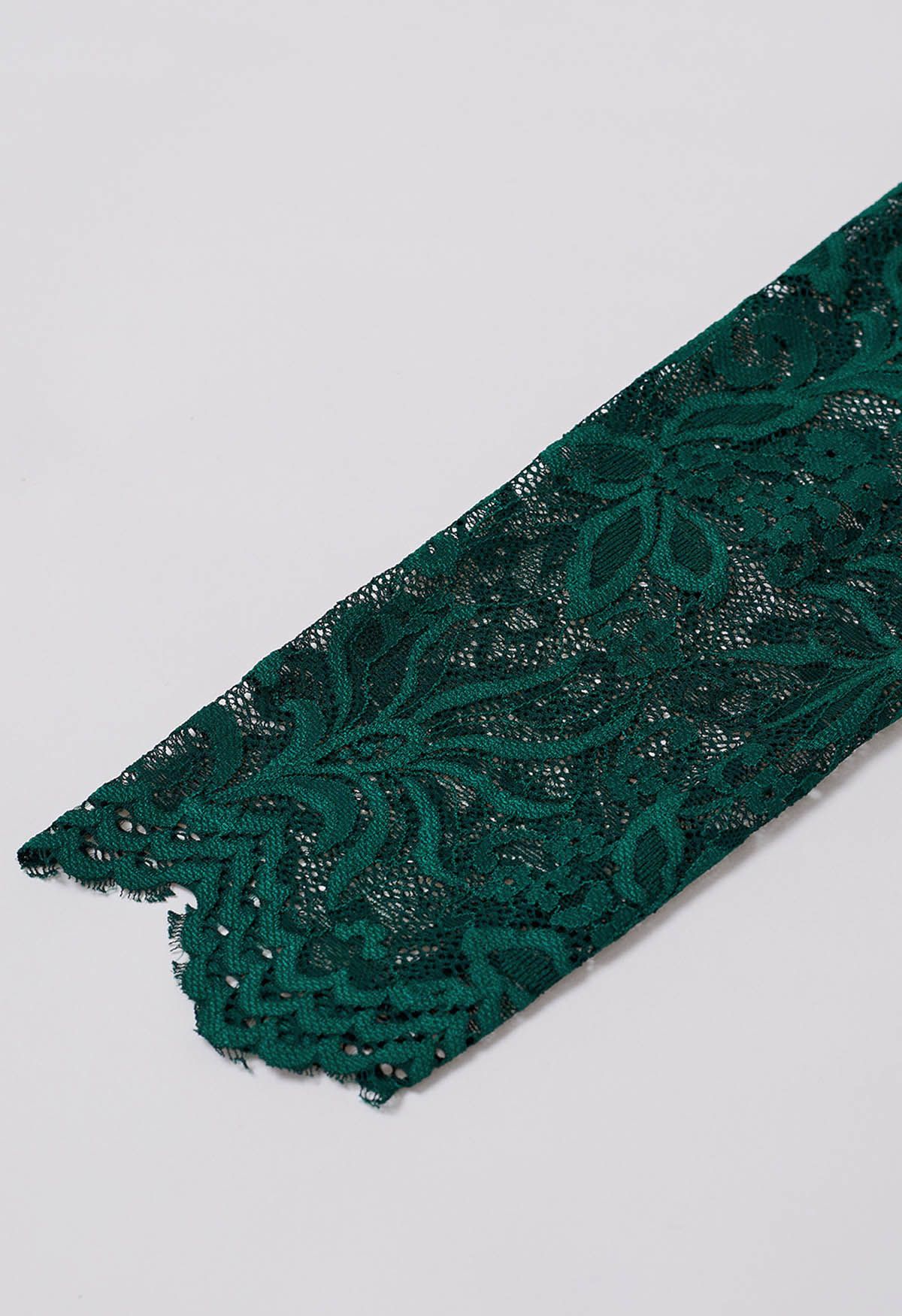 Floral Lace Spliced Knit Dress in Dark Green