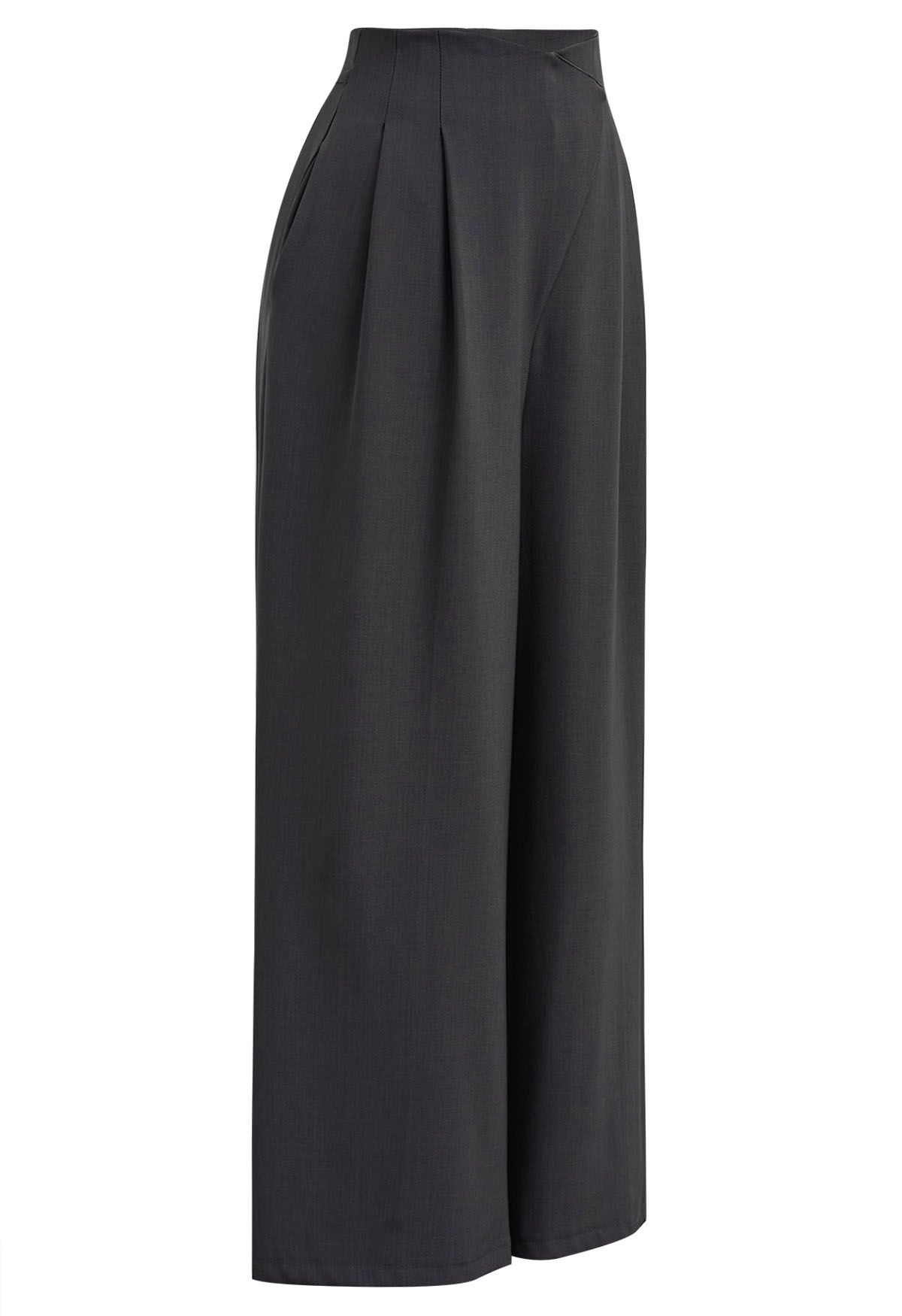 Cross Waist Pleated Straight-Leg Pants in Smoke