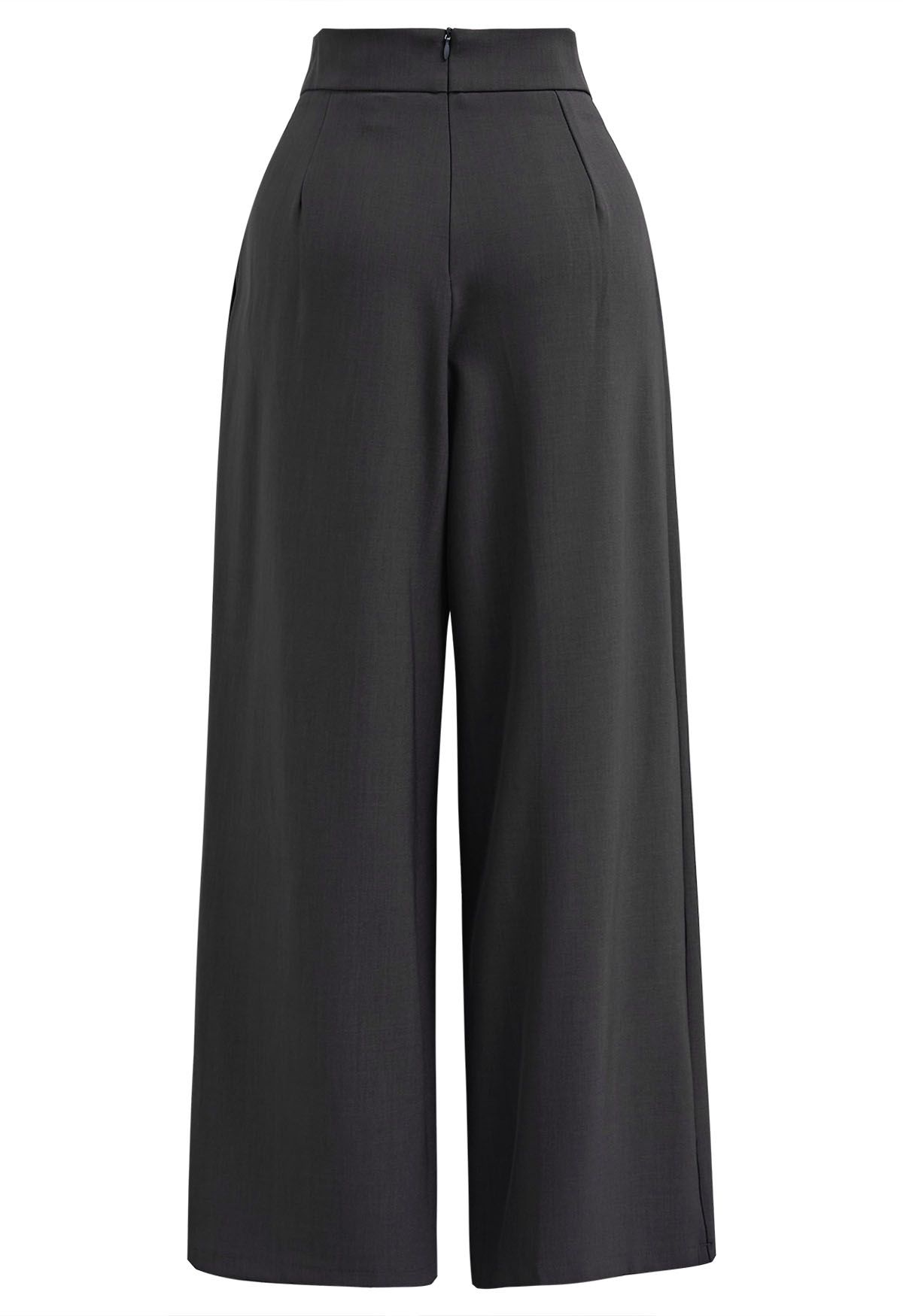 Cross Waist Pleated Straight-Leg Pants in Smoke