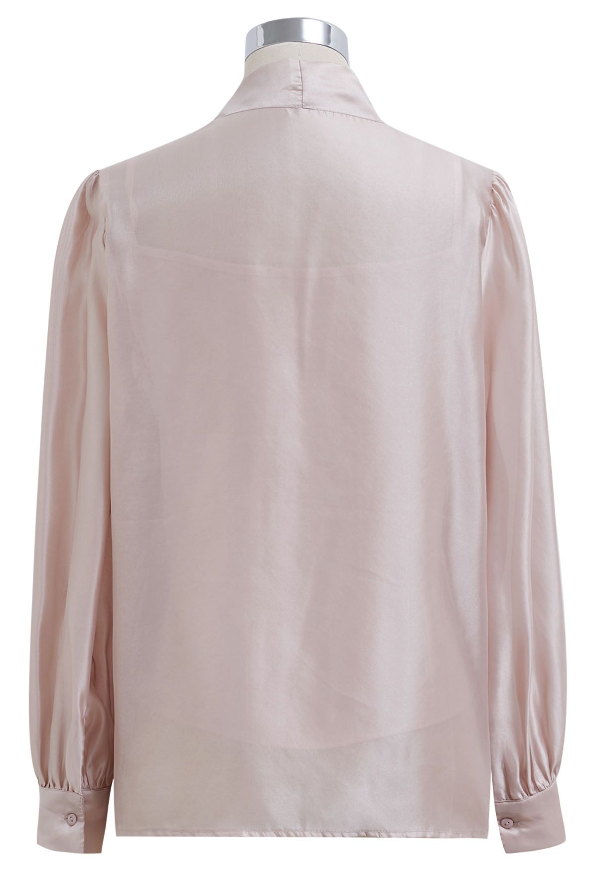 Elegant Bowknot Puff Sleeves Sheer Shirt in Blush