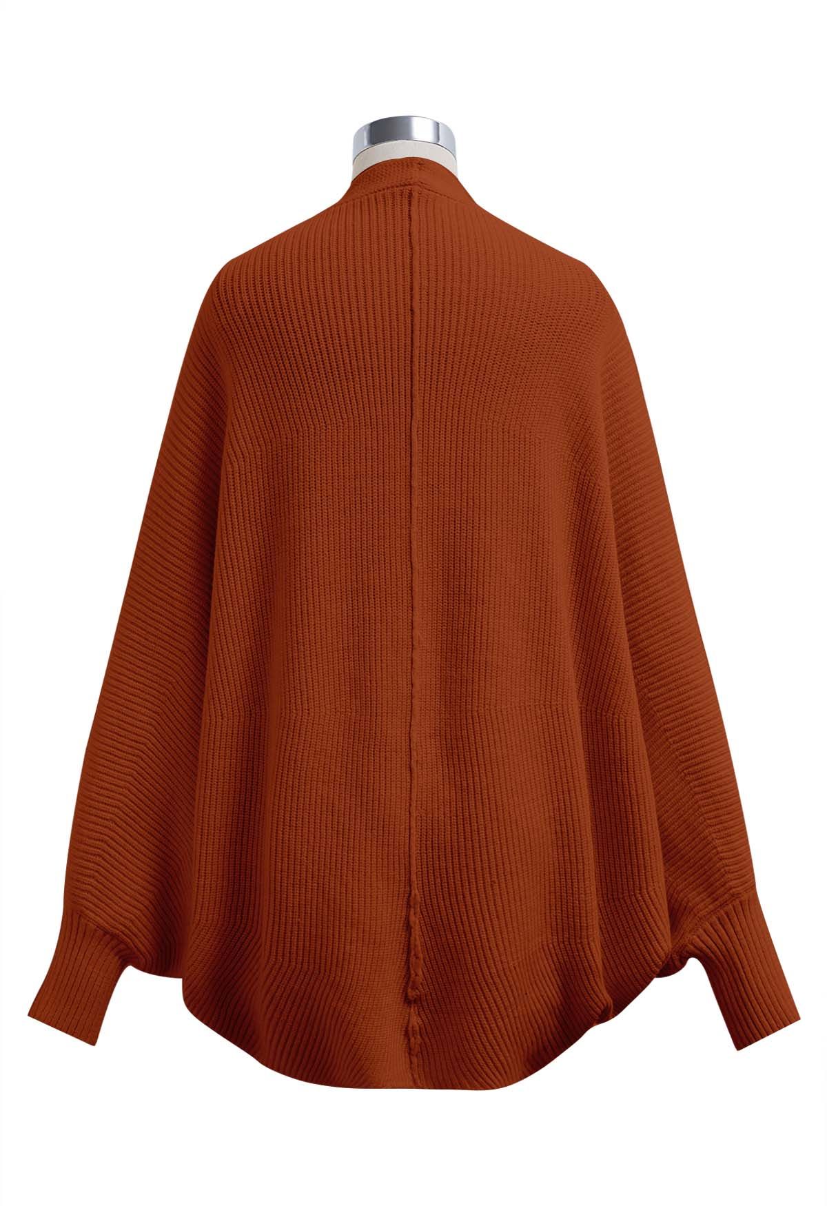 Batwing Sleeves Open Front Knit Cardigan in Caramel