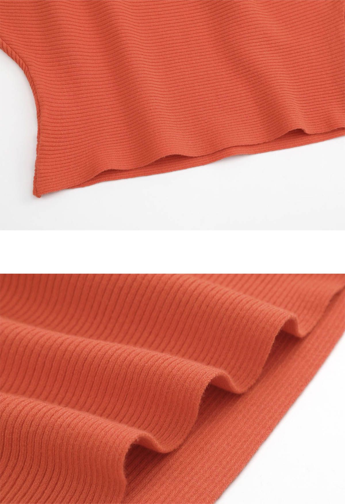 Turtleneck Batwing Sleeves Rib Sweater in Orange