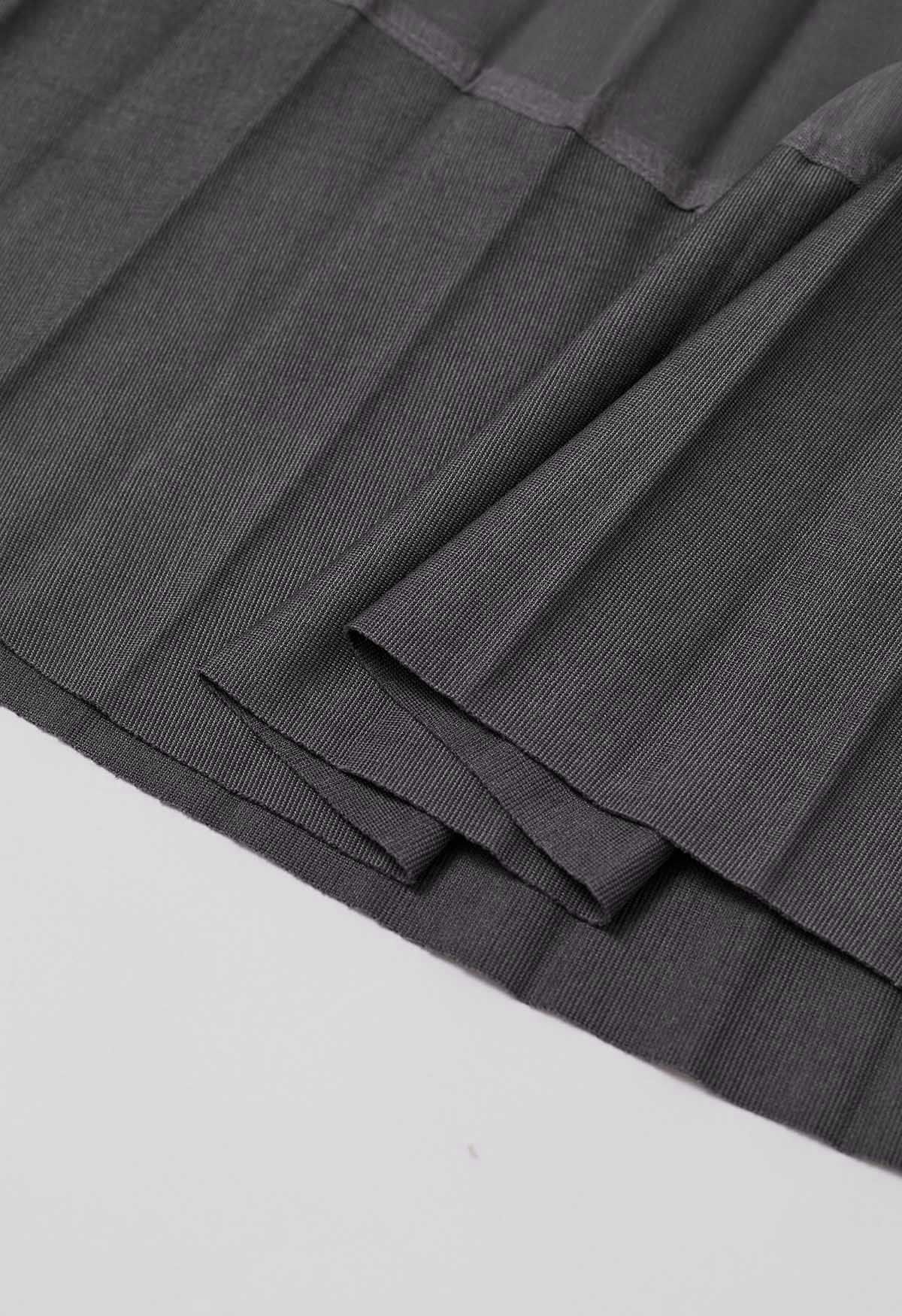 Panelled Hem Pleated Mesh Tulle Skirt in Grey