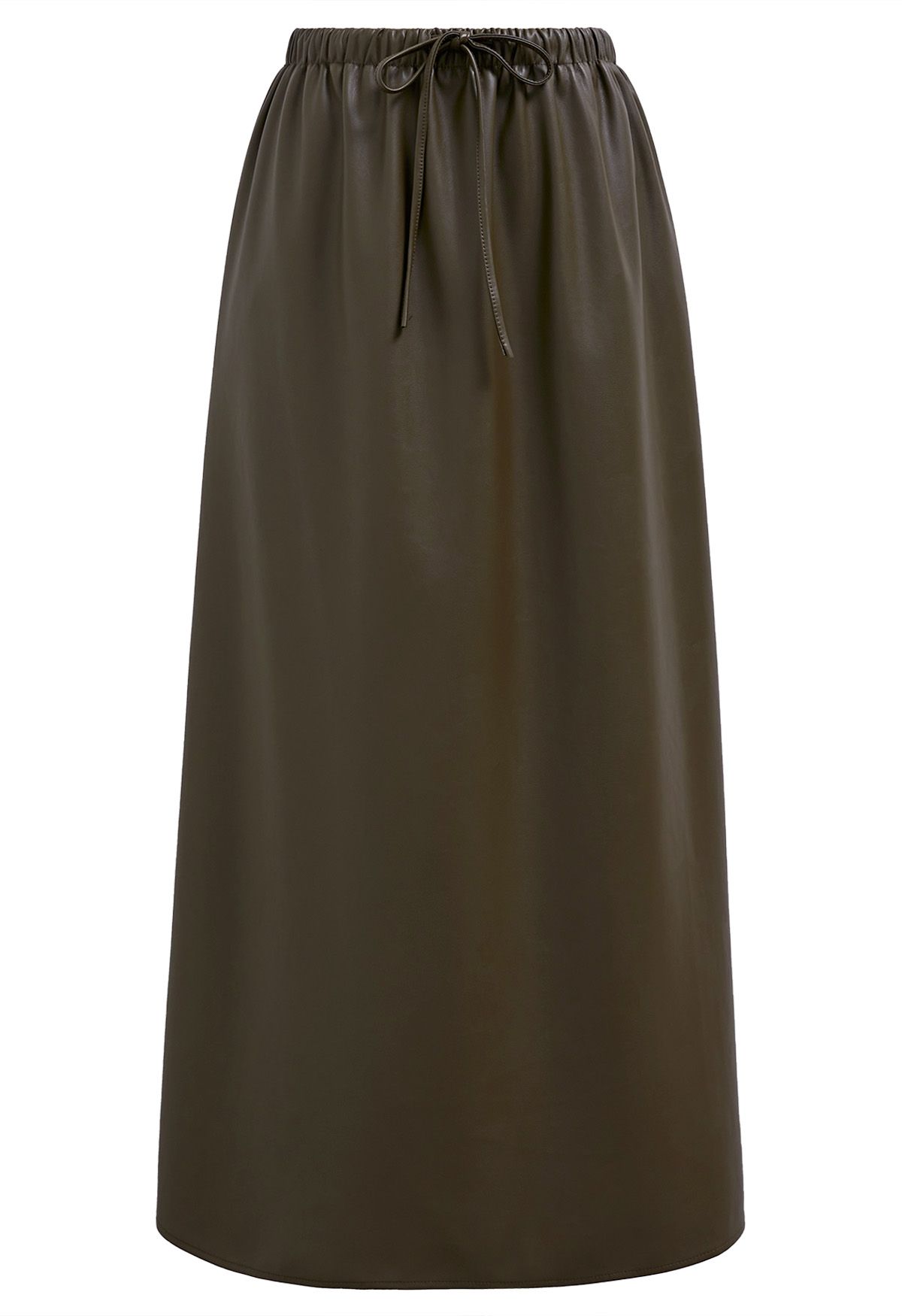 Drawstring Waist Faux Leather Maxi Skirt in Olive