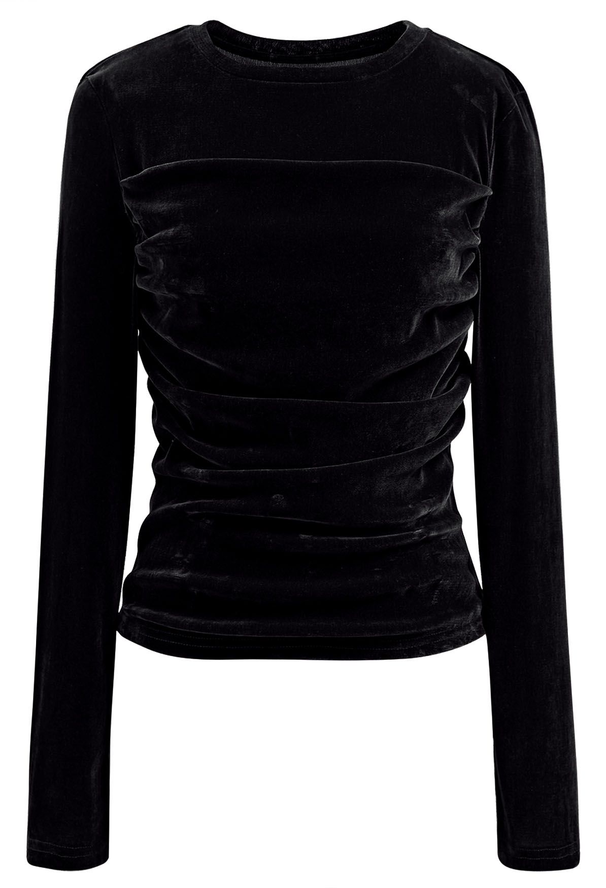 Lithesome Ruched Long Sleeve Top in Black