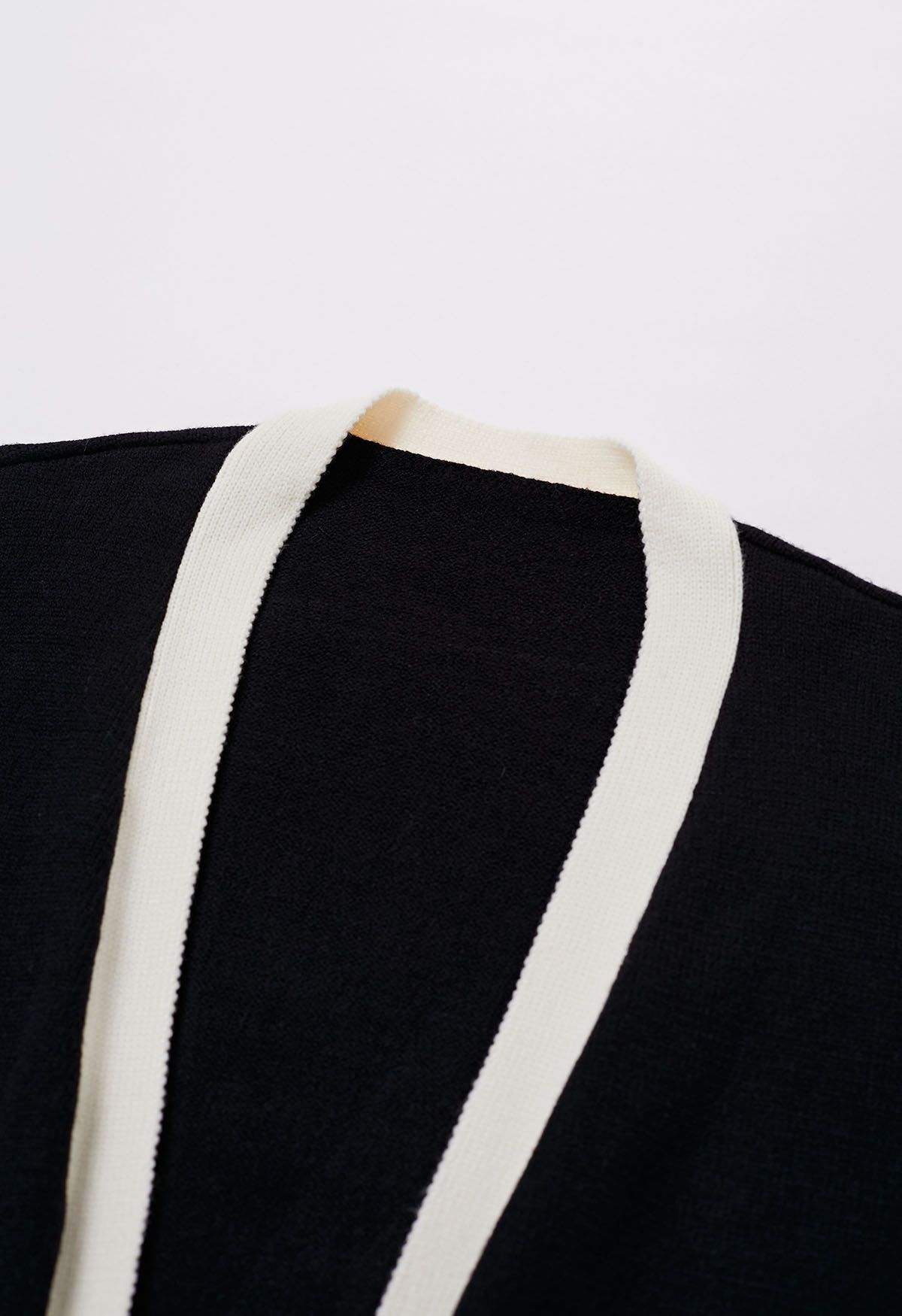 Contrast Edge Open Front Longline Knit Cardigan in Black