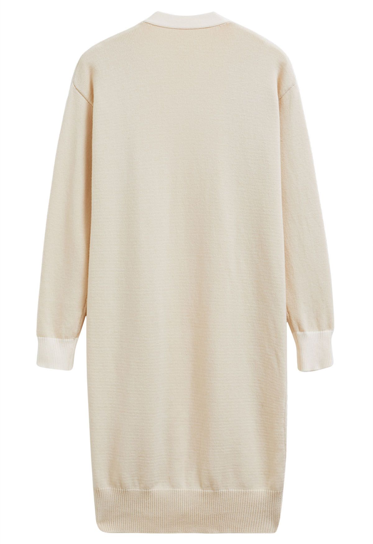 Contrast Edge Open Front Longline Knit Cardigan in Cream