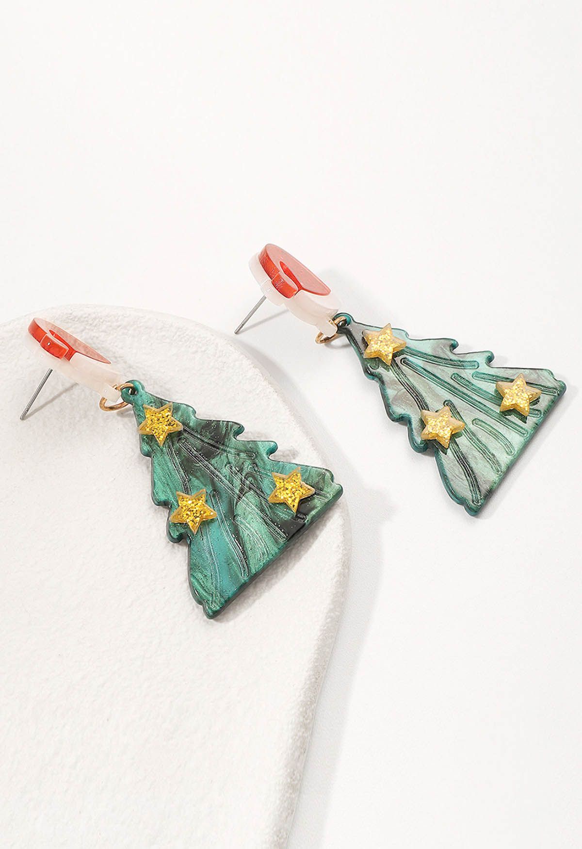 
Christmas Tree Starry Earrings in Green