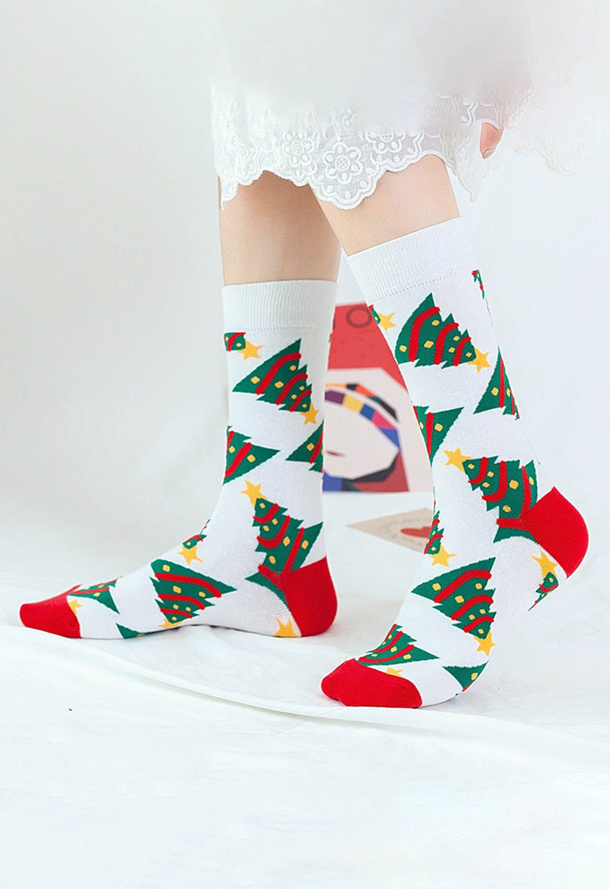 Christmas Vibe Jacquard Crew Socks in White