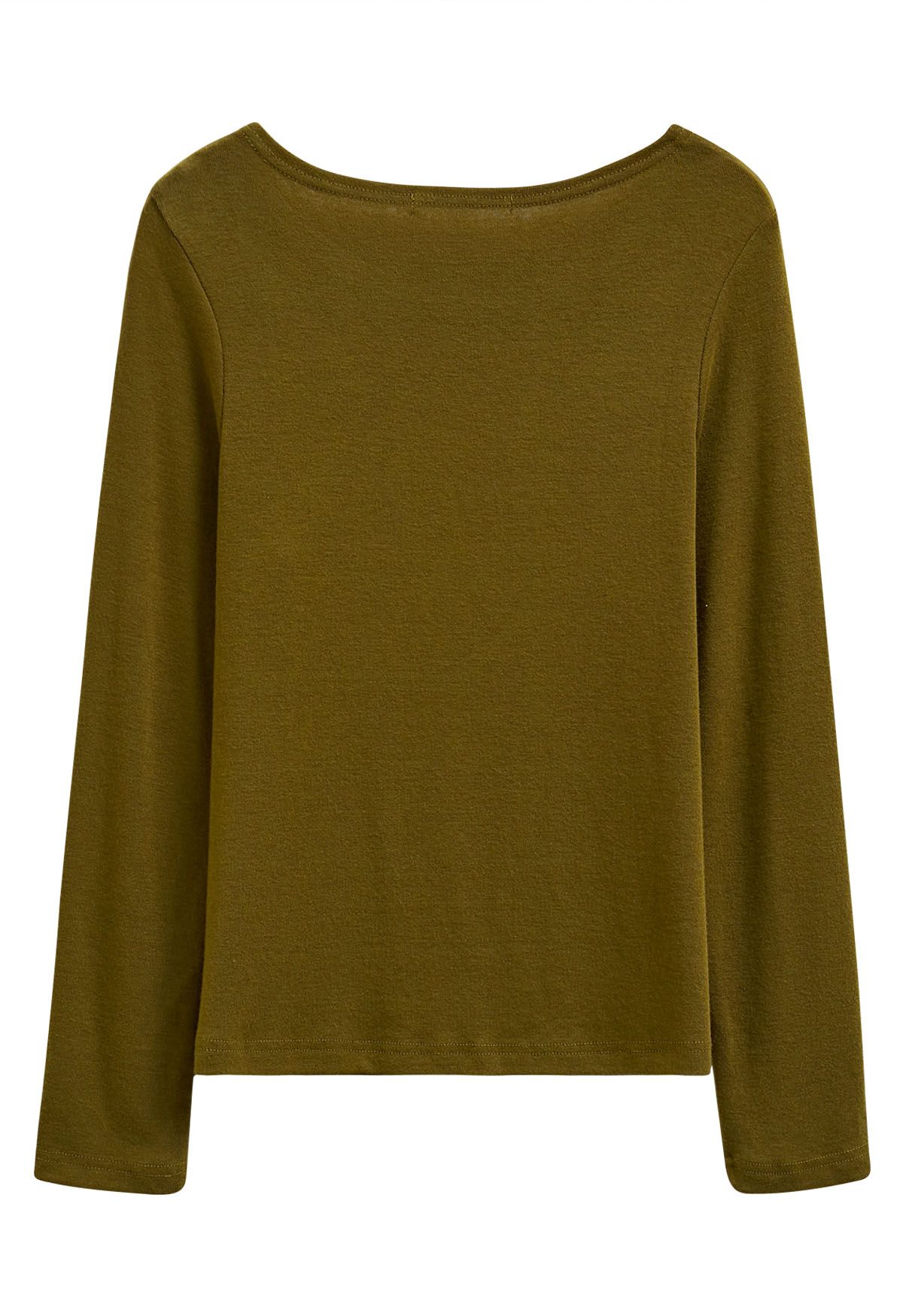 Extra Soft Cutout Neckline Top in Moss Green