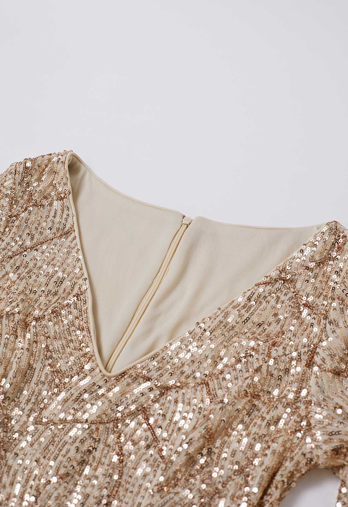 Charming Champagne Sequin Split Sleeves Gown