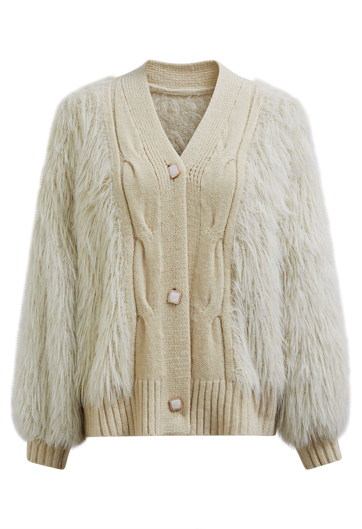 Softness Faux Fur Button-Up Cardigan in Light Tan