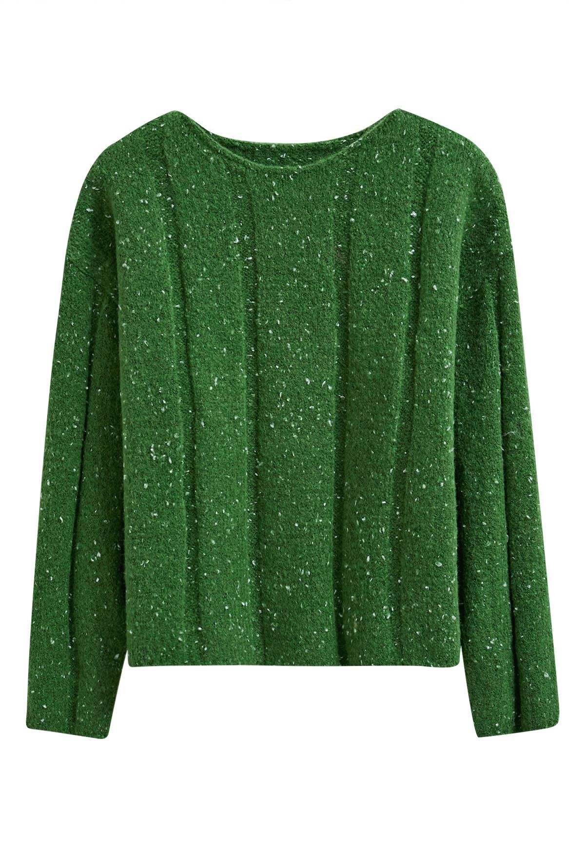 Cozy Drop Shoulder Mixed Knit Sweater in Green