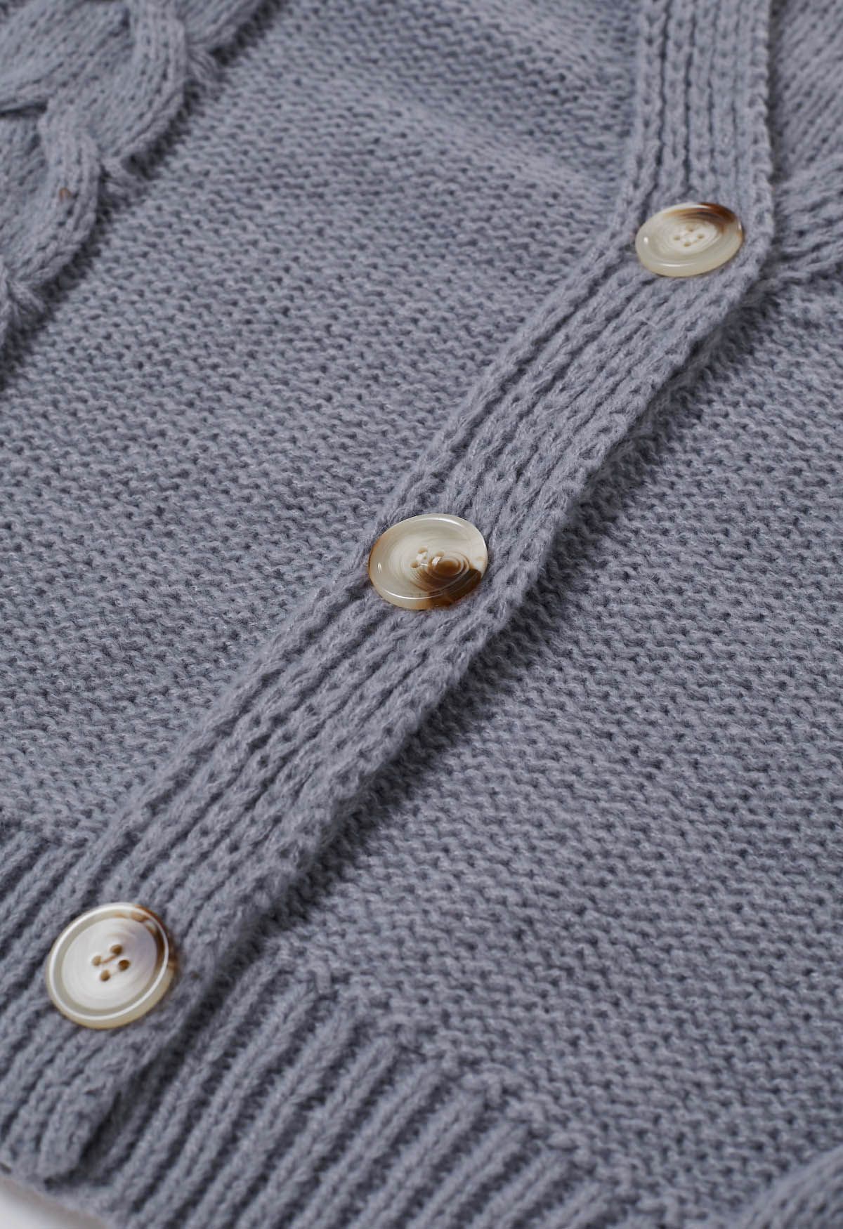 Braid Pattern Buttoned Knit Cardigan in Grey