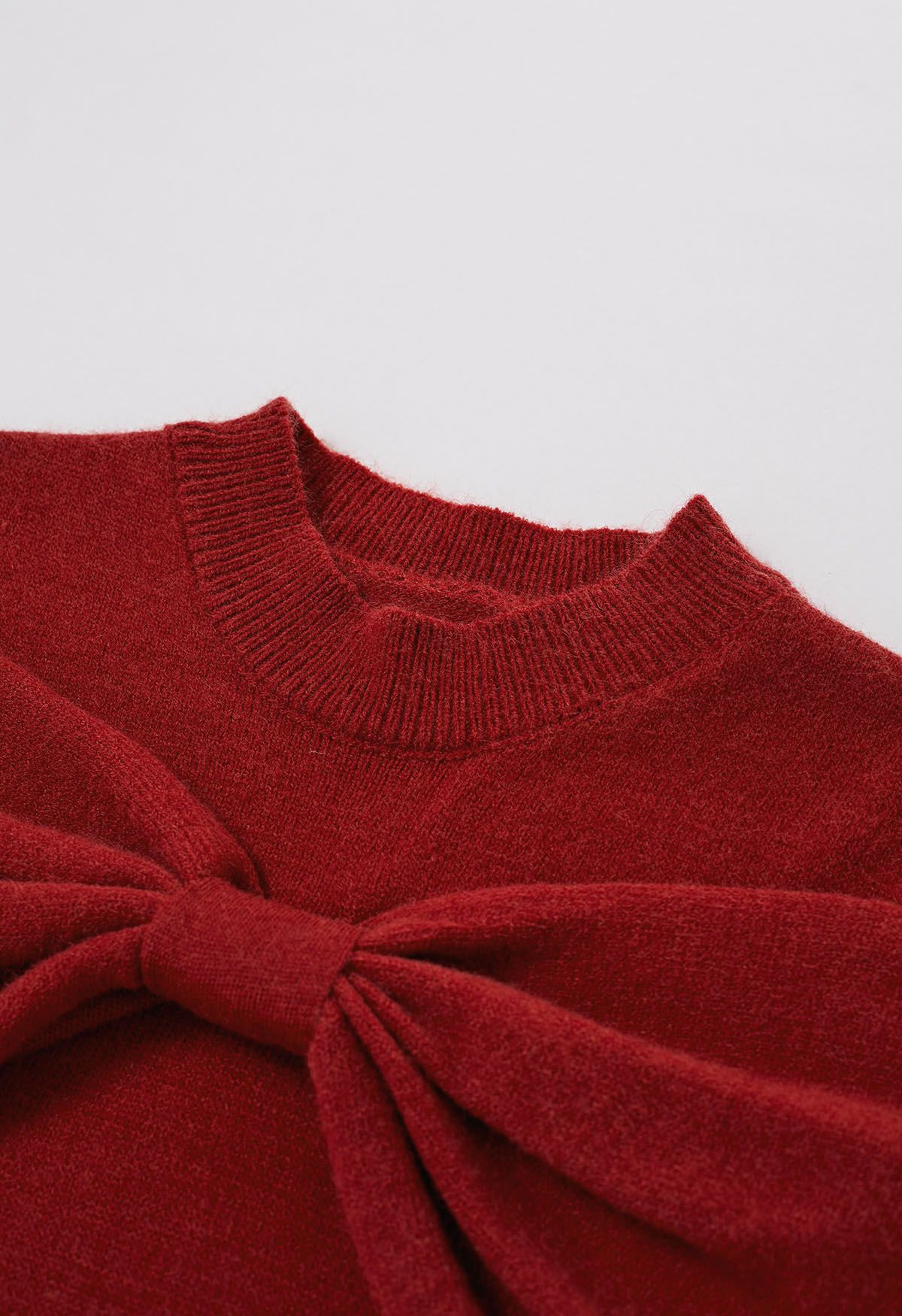 Bowknot Cold-Shoulder Knit Sweater in Red